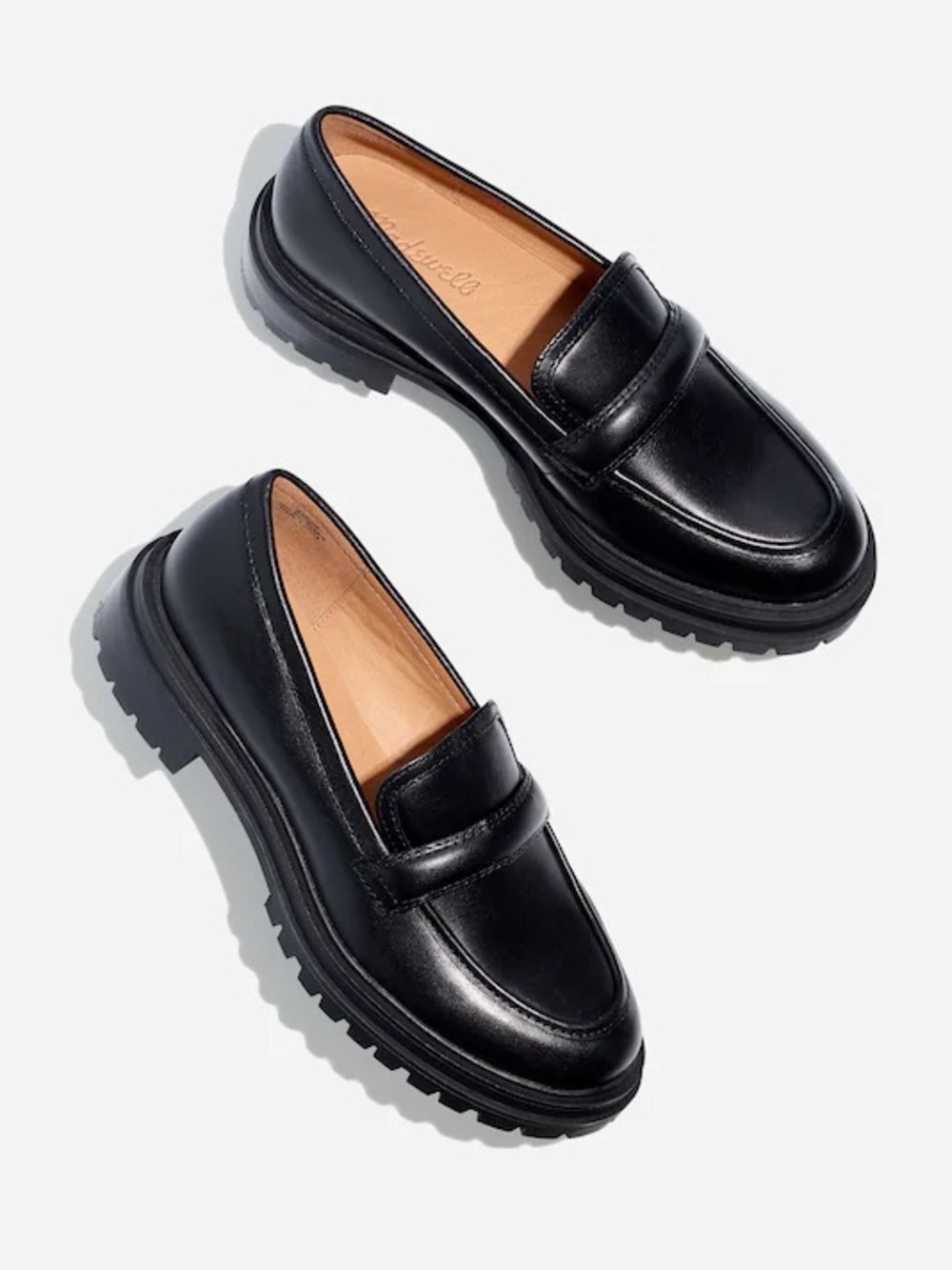 NEW Madewell Women's Bradley Black Leather Penny Loafers with Lug Sole Size 8